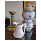 Biscotti Jar 12 1/2"T, Candlestick, Small Pitcher sure to brighten any corner.