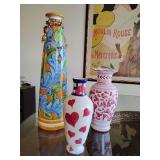 Trio of Vases, bright colors, great shapes & sizes. Blue & Gold 17 1/2" T.