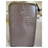 New Joy Mangano Hardside Embossed Suitcase, brown crocodile-patterned finish.