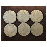 Group of six(6) Liberty Head "V" nickles SEE ALL PICS FOR DETAILS...