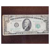 1950-C $10 Dollar Green Seal Federal Reserve U.S Note B New York NewYork...