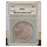 Slabbed 1921 Morgan Dollar S$1 MS66 NTC...