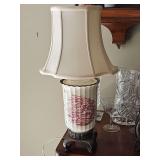 Sweet red transfer ware lamp. 18.5 in tall