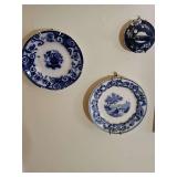 Blue/white decor 5 in plates and 2.5 in teapot lid.
