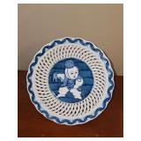 Vintage Japanese Hasami ware reticulated porcelain bowl with brass stand.