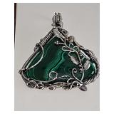Artissimo Art Gallery Malachite gemstone pendant intricately wrapped in 925 sterling silver wire