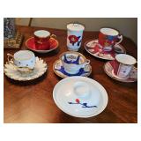 5 teacups with saucers, 1 lidded teacup, and 1 lidded rice bowl. Various makers, see all photos.