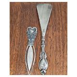 Sterling bookmark and sterling handle shoehorn.