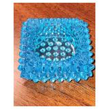 Fenton Hobnail Aqua Blue Square Trinket Dish, Votive Holder, salt cellar. 3x3x1 in tall.
