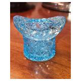 Light blue "Daisy and Button" Fenton Top Hat Vase. 2.5 in tall