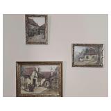 Three Framed Austrian homes. Possibly Vintage Coloured Hans Leisch Etching. - Haydenhais (?) 9.25x7.25 and 6.5 X5 in.