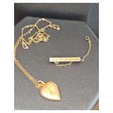 10K 12.5 in chain with heart pendant and small 10K pin .75 in long. Weight 1.76 grams.