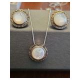 Sterling silver 18 in box chain, pendant, and matching pierced earrings.