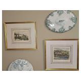 Two Artist signed color etchings of Heidelberg. 11.5 x 10.25 in tall. Blue/white lids not included.