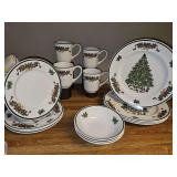 Johnson Brothers Victorian Christmas fine tableware. Four dinner plates, four salad plates, three cereal bowls, four mugs.