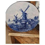 Delft blue hand painted plate with Holland windmills.