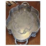 Sikver color scalloped serving tray marked Victoria Sheffield collection. Lovely design. 9 x 16.25 x 2.25 in tall.