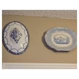 Two lovely lids and a plate used as wall hangings. See all photos. Approx 9-10 in diameter.
