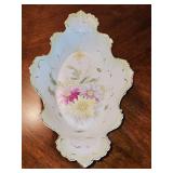 Brunswick Germany Furstenberg floral porcelain  Serving Dish 12” Long. Gold edge around scalloped rim.