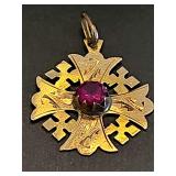 18K yellow gold pendant from Jerusalem. 1 in diameter.   Grams