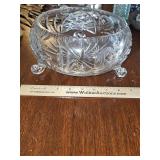 Footed glass bowl. No chips, cracks, flea bites found.