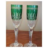 Green cut to clear crystal champagne flutes. 8 5/8 in tall.