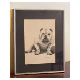 Framed, limited edition (284/300) charcoal drawing titled "Bulldog" by artist Nancy Jouvier…..16-1/4 x 20-1/4