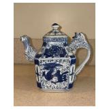 Elegant Hand-Painted Blue & White Chinese Dragon Porcelain Teapot…..6-1/2” tall