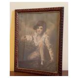 Framed print of the classic artwork "Boy and Rabbit" by Sir Henry Raeburn…..10-1/4 x 13-1/4…..paper backing is torn and wire to hang print is extremely long