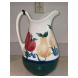 Great looking signed (Naples or Maples) ceramic pitcher with fruit motif…..similar to designs by Gail Pittman…..12” tall