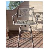 Black metal outdoor counter height swivel chair…..24-1/4 x 17 x 29-1/2 tall to seat (43-3/4 tall overall)