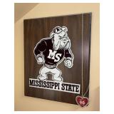 Mississippi State Bulldogs wall art with velvet lettering and body - also includes heart sports memorabilia necklace…..16 x 19