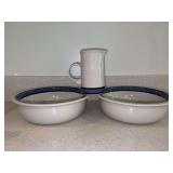 (4) accessory pieces of JEPCOR by EPOCH American Decoy Turn of the Century stoneware dinner ware…..(2) 8-3/4” serving bowls and (1) small creamer…..11-1/2” serving platter was added after init