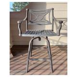 Black metal outdoor counter height swivel chair…..24-1/4 x 17 x 29-1/2 tall to seat (43-3/4 tall overall)