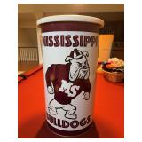 Mississippi State Bulldogs trash can with lid for seat - lid is not original to piece but it works….19-1/2” tall