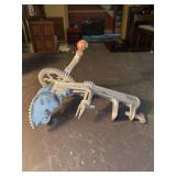 Goodell Co. 'Turntable '98' antique cast-iron apple peeler with a clamp, crank, and gear mechanism from the late 19th century