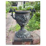Cast iron urn-style planter - 7-3/4” base x 13” tall to top of handle
