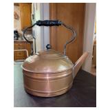 Vintage copper tea kettle…..8” tall to top of lid (12” tall overall)….does show wear and has dents from normal use