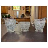Set of (3) Wexford Anchor Hocking Clear Glass Diamond Cut Pieces - (3) creamers and (1) sugar bowl