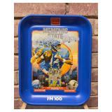 Vintage metal advertising tray featuring the Memphis State Tigers Homecoming 85 with Homecoming Week Activities and schedule on back