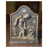 Vintage IH (International Harvester) Memphis Foundry Last Iron Bookend - 6”w x 7-3/4” tall