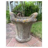Solid concrete basket planter - 14-1/2”D x 16” tall to top of handle
