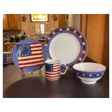 Service for (4) of Brandon House by Warren Kimble “Spirit of the Flag” China - includes 4 dinner plates, 4 soup bowls,  4 salad plates and 4 mugs