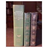 (3) leather bound hardback edition educational books - American Dictionary of the English Language, Roget’s Thesaurus (top spine damage) and Webster’s New World Dictionary of the American Language