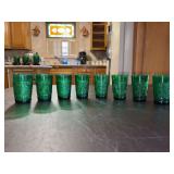 Set of (11) Vintage Dark Green Anchor Hocking EAPG 3-1/2” tall Juice Glasses Sunflower Sandwich Pattern…..8 are pictured and 3 more were found