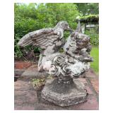 Solid concrete kissing doves garden statue - 14” tall - one wing is broken