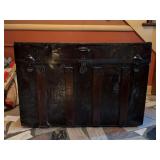 Antique Victorian Flat Top Steamer Trunk with partial original labels…..32 x 17-3/4 x 22-1/2 tall