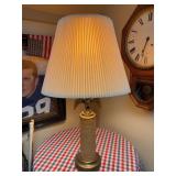 Vintage Federal-style table lamp featuring a brass eagle perched atop a cylinder decorated with a replica of the United States Constitution…..29-3/4” tall