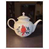 Lenox Winter Greetings Porcelain Teapot with Cardinal and Holly motif