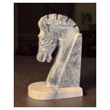Vintage Hand Carved Art Deco Black and White Marble Horse Head Bookend - 7-3/4” tall